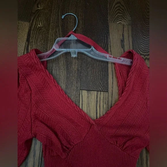 bebe Red V-Neck Ribbed Sweater - Picture 3 of 4